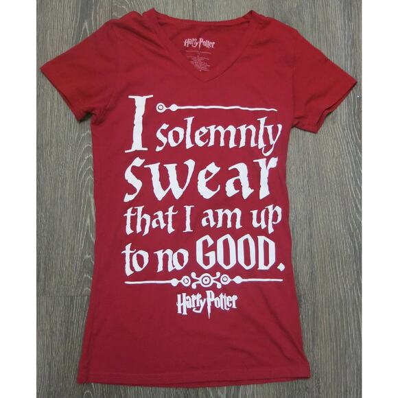 HARRY POTTER I Solemnly Swear Up to No Good T Shirt Size M Women V Neck Red - Picture 1 of 6